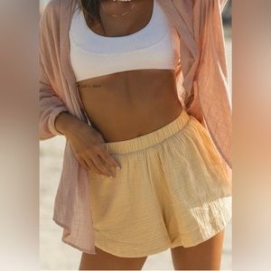 Solai the label June Double Gauze Cotton Shorts - Dusty Yellow - Small